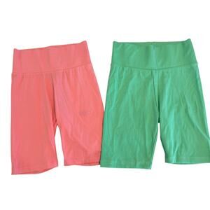 TWO PAIR Snipes Ribbed Biker Shorts Women's Pink & Green 2 Pairs‎ - NWT Small